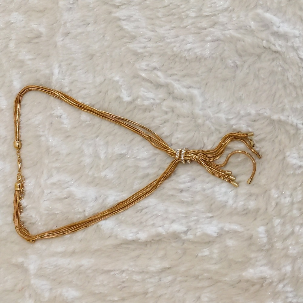 NWOT Gold Toned Box Chain Y Necklace With Ringed Gem Pendant Adjustable - Picture 2 of 6